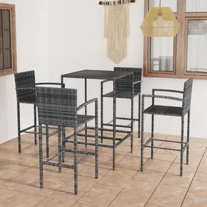 vidaXL Ensemble de bar de jardin 5 pcs Résine tressée Gris pas cher