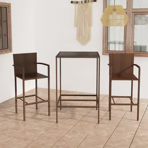 vidaXL Ensemble de bar de jardin 3 pcs Résine tressée Marron pas cher
