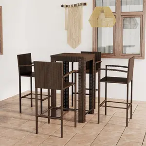 Vidaxl - Ensemble de bar d'extérieur 5 pcs accoudoir Poly rotin Marron pas cher