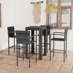 vidaXL Jeu de bar de jardin 5 pcs avec accoudoirs Résine tressée Gris pas cher