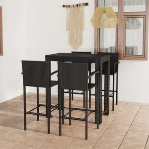 vidaXL Jeu de bar de jardin 5 pcs avec accoudoirs Résine tressée Noir pas cher