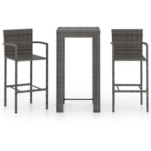 vidaXL Jeu de bar de jardin 3 pcs avec accoudoirs Résine tressée Gris pas cher