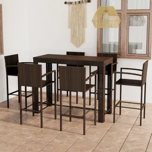 vidaXL 7-delige Tuinbarset met armleuningen poly rattan bruin3064813 pas cher