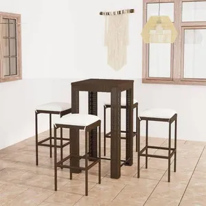 vidaXL Ensemble de bar de jardin 5 pcs coussins Résine tressée Marron pas cher