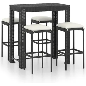 vidaXL Ensemble de bar de jardin 5 pcs et coussins Résine tressée Noir pas cher