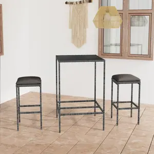 Comparateur de prix : vidaXL Ensemble de bar de jardin 3 pcs et coussins Résine tressée Gris