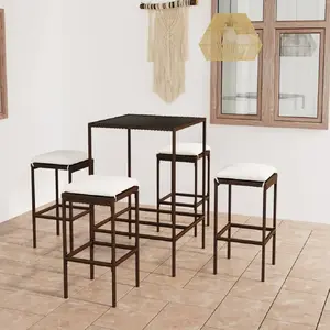 vidaXL Ensemble de bar de jardin 5 pcs coussins Résine tressée Marron pas cher