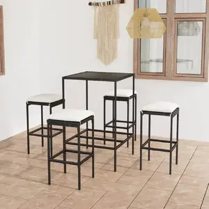 vidaXL Ensemble de bar de jardin 5 pcs et coussins Résine tressée Noir pas cher