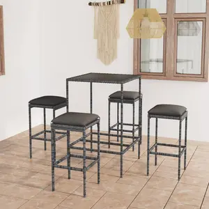 Comparateur de prix : vidaXL Ensemble de bar de jardin 5 pcs et coussins Résine tressée Gris