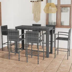 Ensemble de bar d'extérieur 7 pcs accoudoir Résine tressée Gris vidaXL pas cher