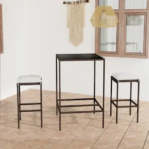 Comparateur de prix : vidaXL Ensemble de bar de jardin 3 pcs coussins Résine tressée Marron