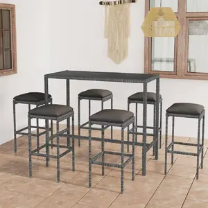 vidaXL Ensemble de bar de jardin 7 pcs et coussins Résine tressée Gris pas cher