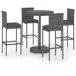 Comparateur de prix : vidaXL Ensemble de bar de jardin 5 pcs et coussins Résine tressée Gris