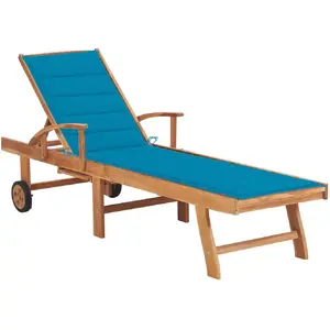 Comparateur de prix : vidaXL Chaise longue avec coussin bleu Bois de teck solide