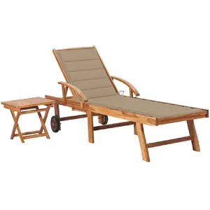 vidaXL Chaise longue avec table et coussin Bois de teck solide