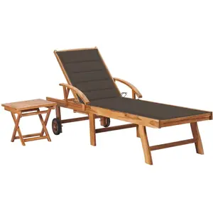 vidaXL Chaise longue avec table et coussin Bois de teck solide pas cher