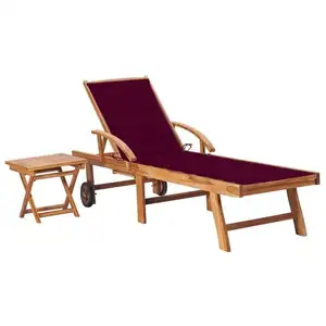 vidaXL Chaise longue avec table et coussin Bois de teck solide pas cher