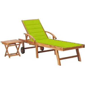vidaXL Chaise longue avec table et coussin Bois de teck solide
