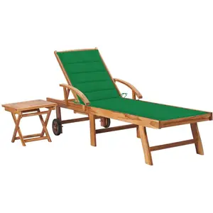 vidaXL Chaise longue avec table et coussin Bois de teck solide pas cher
