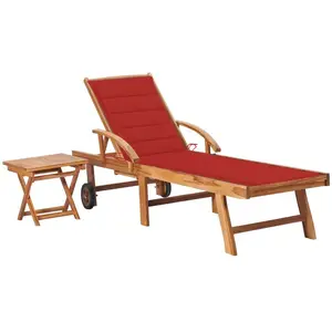 vidaXL Chaise longue avec table et coussin Bois de teck solide pas cher