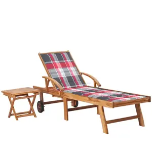 vidaXL Chaise longue avec table et coussin Bois de teck solide
