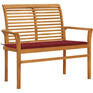 vidaXL Banc de jardin avec coussin rouge bordeaux 112 cm Teck massif pas cher