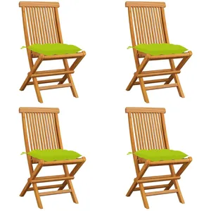 vidaXL Chaises de jardin avec coussins vert vif 4 pcs Bois de teck pas cher