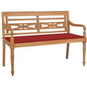 vidaXL Banc Batavia avec coussin rouge 120 cm Bois de teck massif pas cher