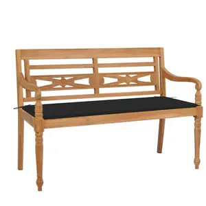vidaXL Banc Batavia avec coussin noir 120 cm Bois de teck massif pas cher