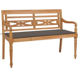 vidaXL Banc Batavia avec coussin taupe 120 cm Bois de teck massif pas cher