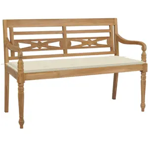 vidaXL Banc Batavia avec coussin crème 120 cm Bois de teck massif pas cher