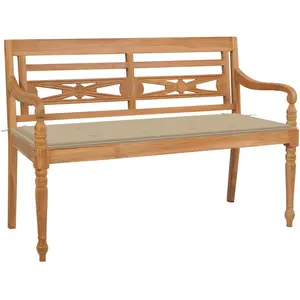 vidaXL Banc Batavia avec coussin beige 120 cm Bois de teck massif pas cher
