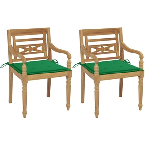 vidaXL Chaises Batavia 2 pcs avec coussins verts Bois de teck massif pas cher