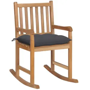 vidaXL Chaise à bascule avec coussin anthracite Bois de teck solide pas cher