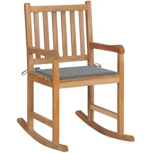 vidaXL Chaise à bascule avec coussin gris Bois de teck solide pas cher