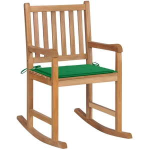 vidaXL Chaise à bascule avec coussin vert Bois de teck solide pas cher