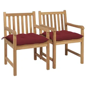 vidaXL Tuinstoelen 2 st met wijnrode kussens massief teakhout3062754 pas cher