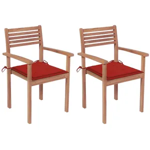 vidaXL Chaises de jardin 2 pcs avec coussins rouge Bois de teck massif pas cher