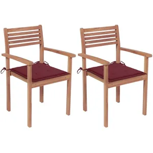 vidaXL Chaises de jardin 2 pcs avec coussins bordeaux Teck massif pas cher