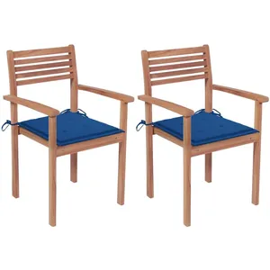 vidaXL Chaises de jardin 2 pcs avec coussins bleu royal Teck massif pas cher
