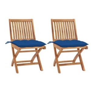 VIDAXL Lot de 2 Chaises de Jardin avec Coussins, Sièges de Terrasse, Chaises de Salle à Manger, Meubles de Patio Extérieur, Bleu Bois de Teck Massif pas cher
