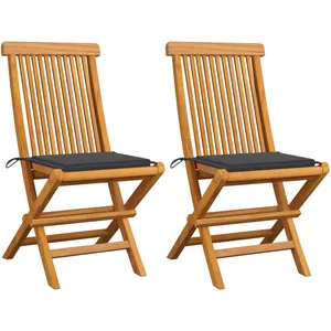 vidaXL Chaises de jardin avec coussins anthracite 2 pcs Bois de teck pas cher