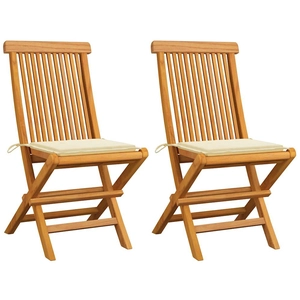 vidaXL Chaises de jardin et coussins crème lot de 2 Bois teck massif pas cher