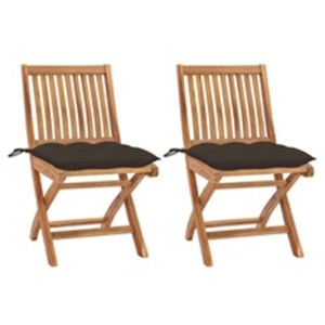 vidaXL Chaises de jardin teck avec coussins taupe pas cher