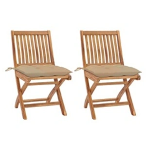 VIDAXL Lot de 2 Chaises de Jardin avec Coussins, Sièges de Terrasse, Chaises de Salle à Manger, Meubles de Patio Extérieur, Beige Bois Teck Massif pas cher