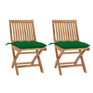Vidaxl Chaises de jardin et coussins verts - Lot de 2 - Teck pas cher