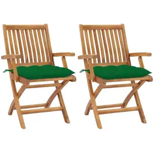vidaXL Chaises de jardin 2 pcs avec coussins vert Bois de teck massif pas cher