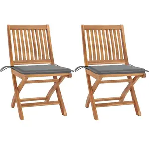 vidaXL Chaises de jardin 2 pcs avec coussins gris Bois de teck massif pas cher