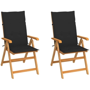 vidaXL Chaises de jardin 2 pcs avec coussins noir Bois de teck massif pas cher