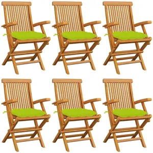 vidaXL Chaises de jardin avec coussins vert vif lot de 6 Bois teck pas cher